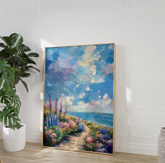 Wildflower Path to the Ocean Impressionist Coastal Landscape Poster