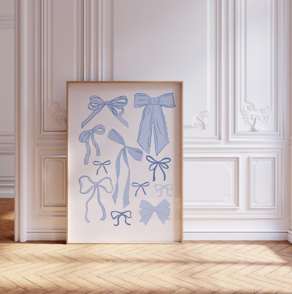 Delicate Blue Bow Ribbon Coquette Illustration Aesthetic Wall Poster