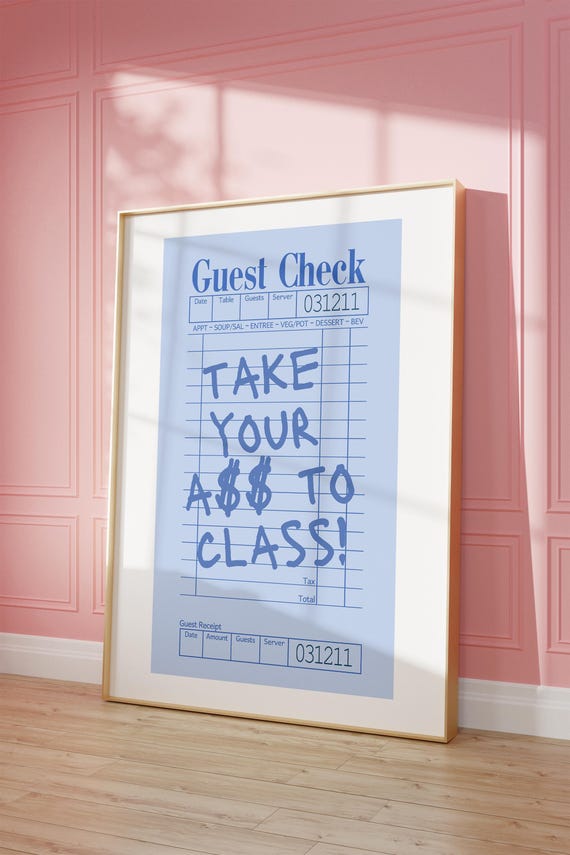 Trendy Blue Guest Check Funny Roomates Print Funny Quote For College Dorm Blue Aesthetic Poster Preppy Poster For Apartment Bar Cart Decor
