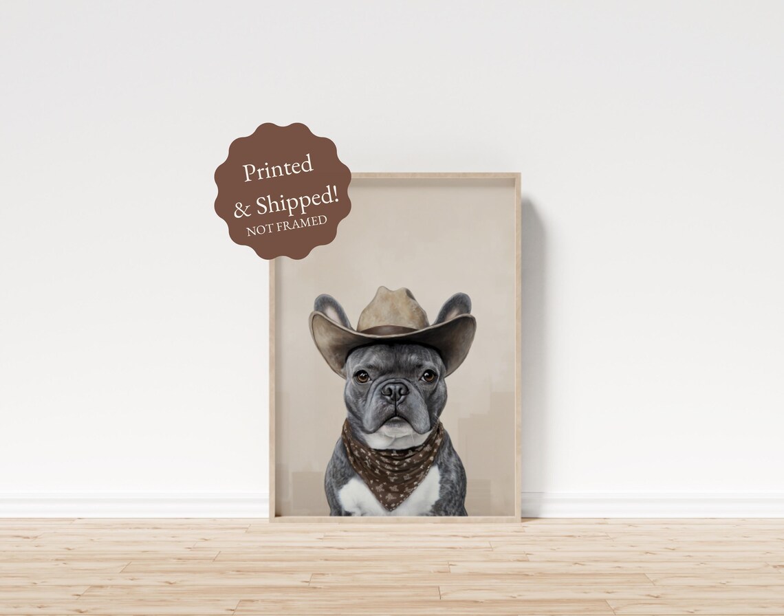 French Bulldog Cowboy Hat Bandana Western Dog Portrait Poster