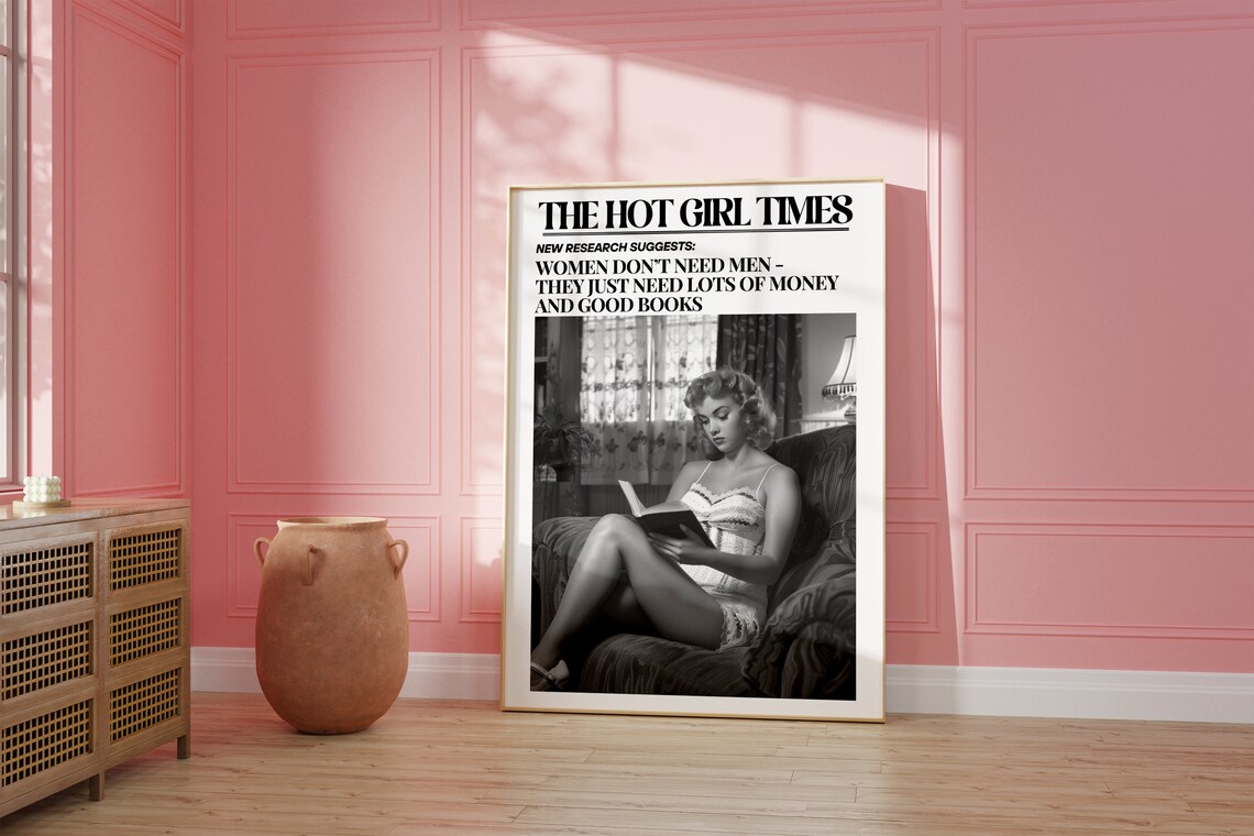 Hot Girl Times Women Need Money Books Vintage Quote Pink Poster - Image 2