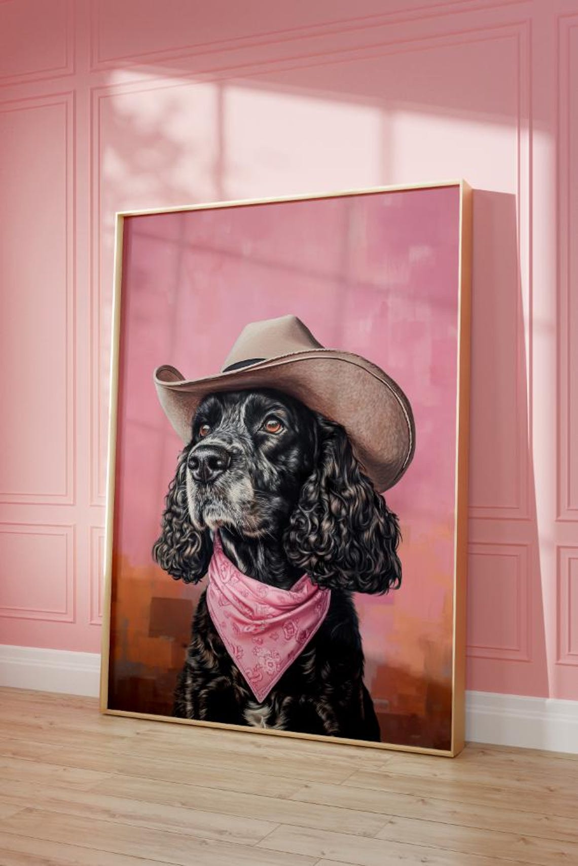 Cocker Spaniel Dog Cowgirl Hat Print Pink Print Vintage Art Western Girly Preppy Trendy Wall Art Cowgirl Hat Print Funky Western Art - Image 2