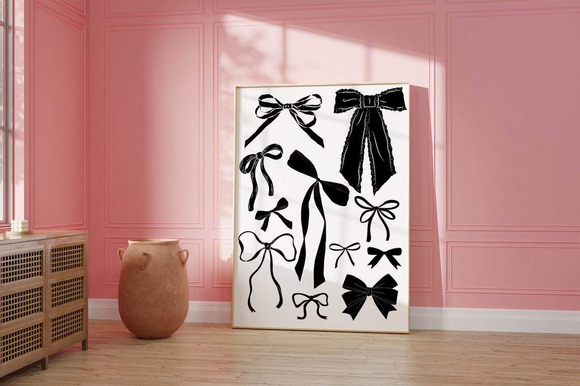 Black Ribbon Bow Illustrations Collage Minimalist Chic Art Poster - Image 2