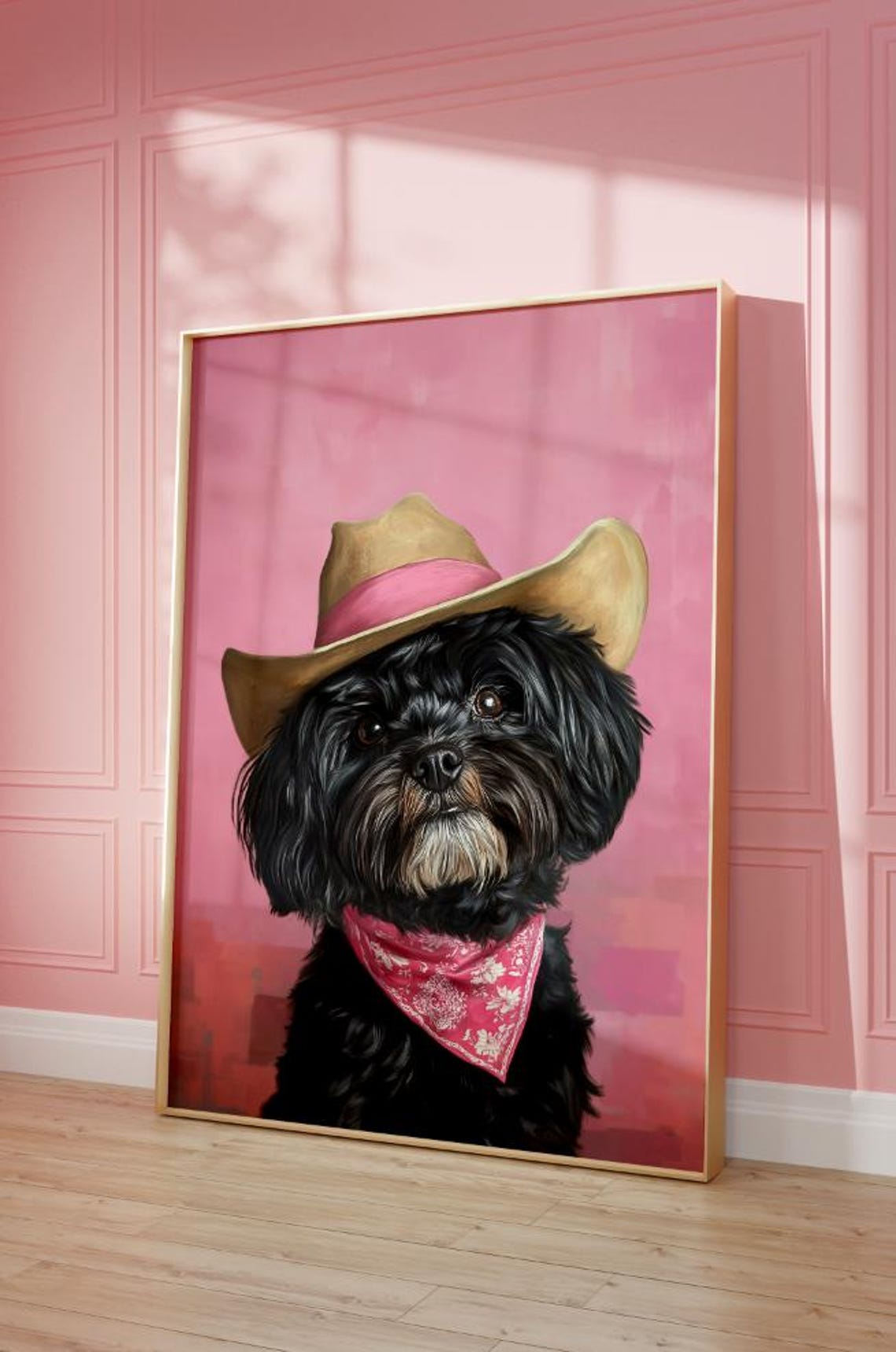 Dog Cowgirl Hat Print Pink Print Vintage Art Western Girly Preppy Trendy Wall Art Puppy Print Cowgirl Hat Print Funky Western Art