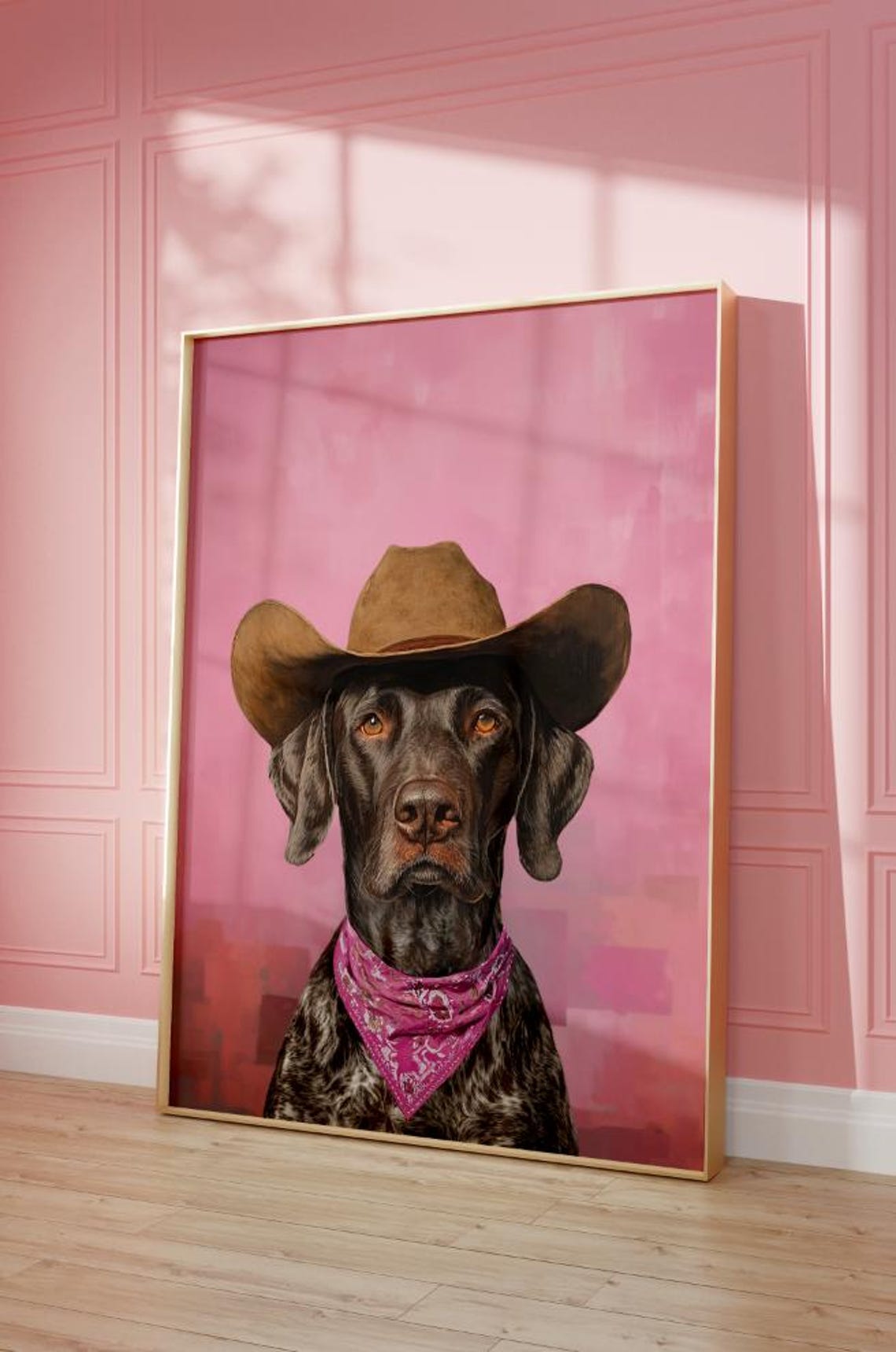 German Shorthaired Pointer in Cowboy Hat Pink Western Dog Poster - Image 2