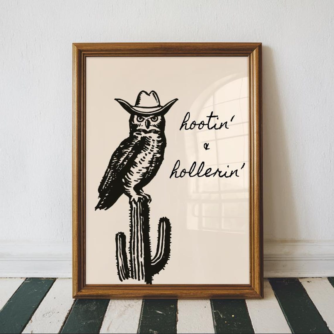Funny Owl Cowboy Hat Print Vintage Western Nursery Art
