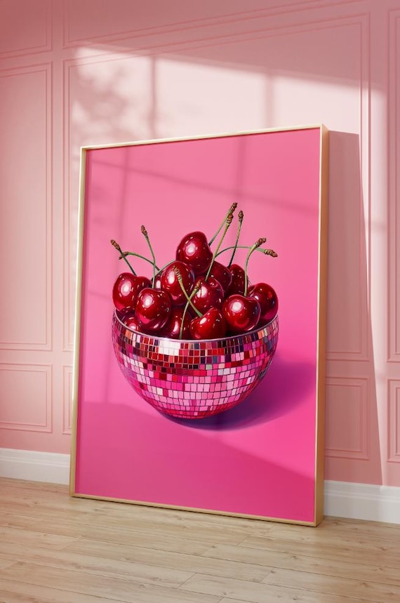 Disco Cherries Retro Coquette Art Print