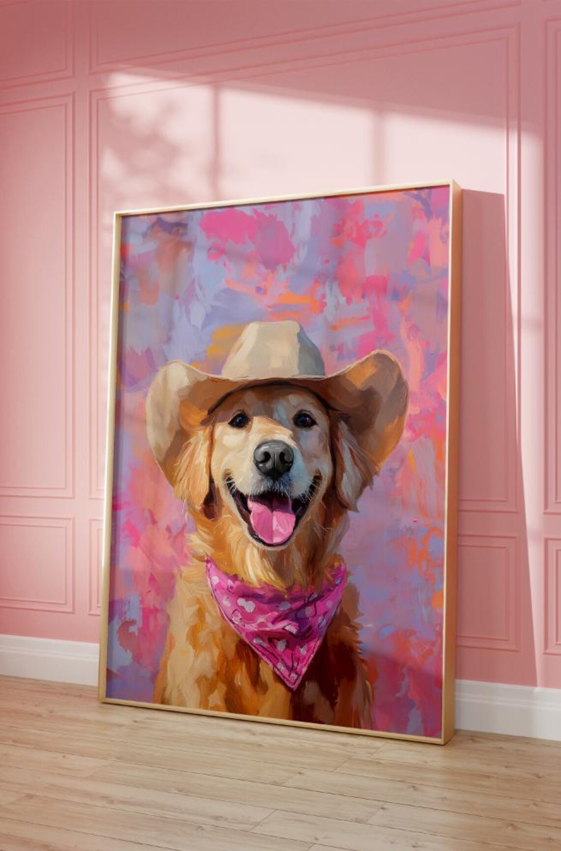 Golden Retriever Cowgirl Hat Vintage Western Art Print - Image 2
