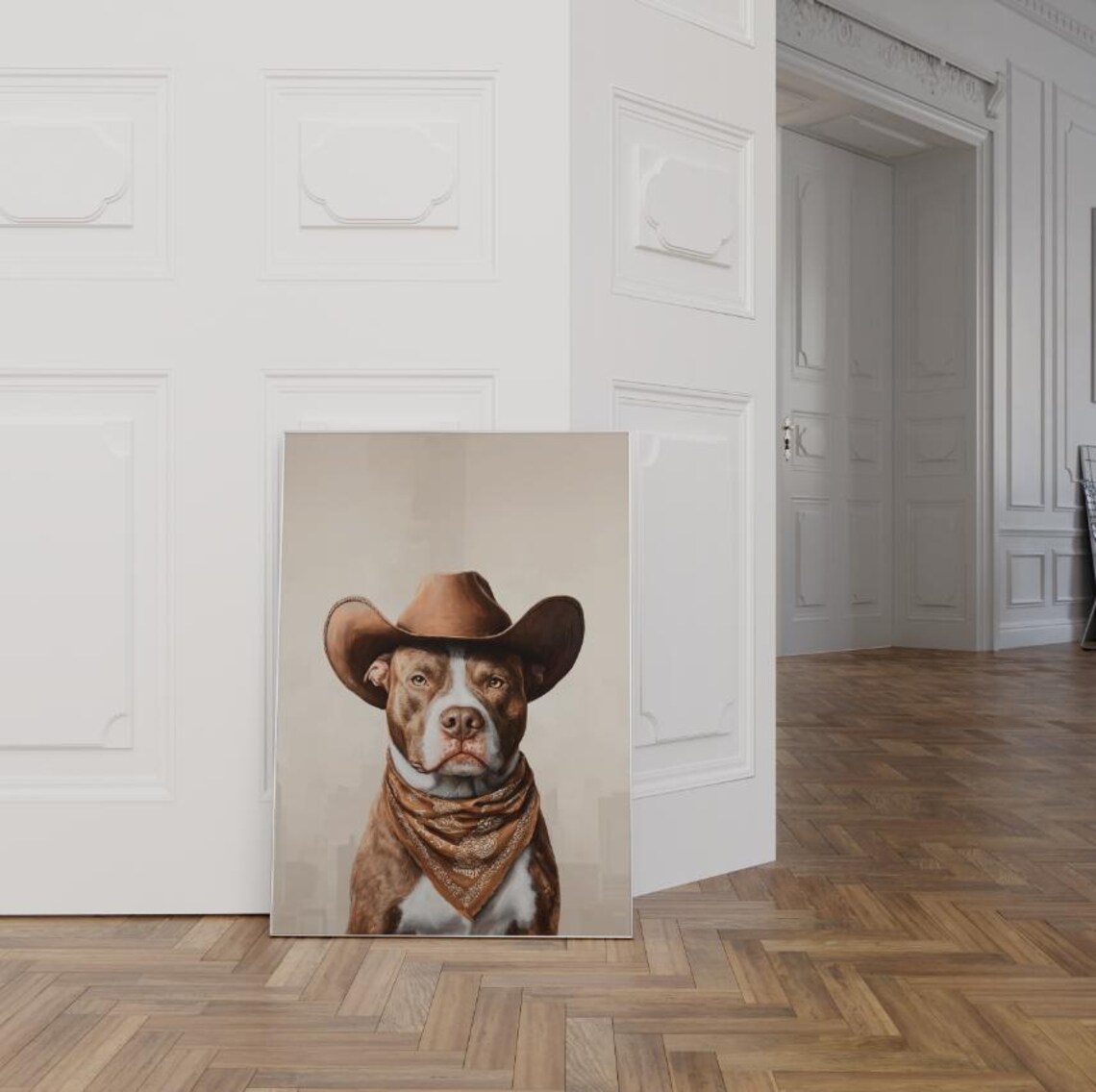 Pitbull Cowboy Art Print, Western Neutral Aesthetic - Image 2