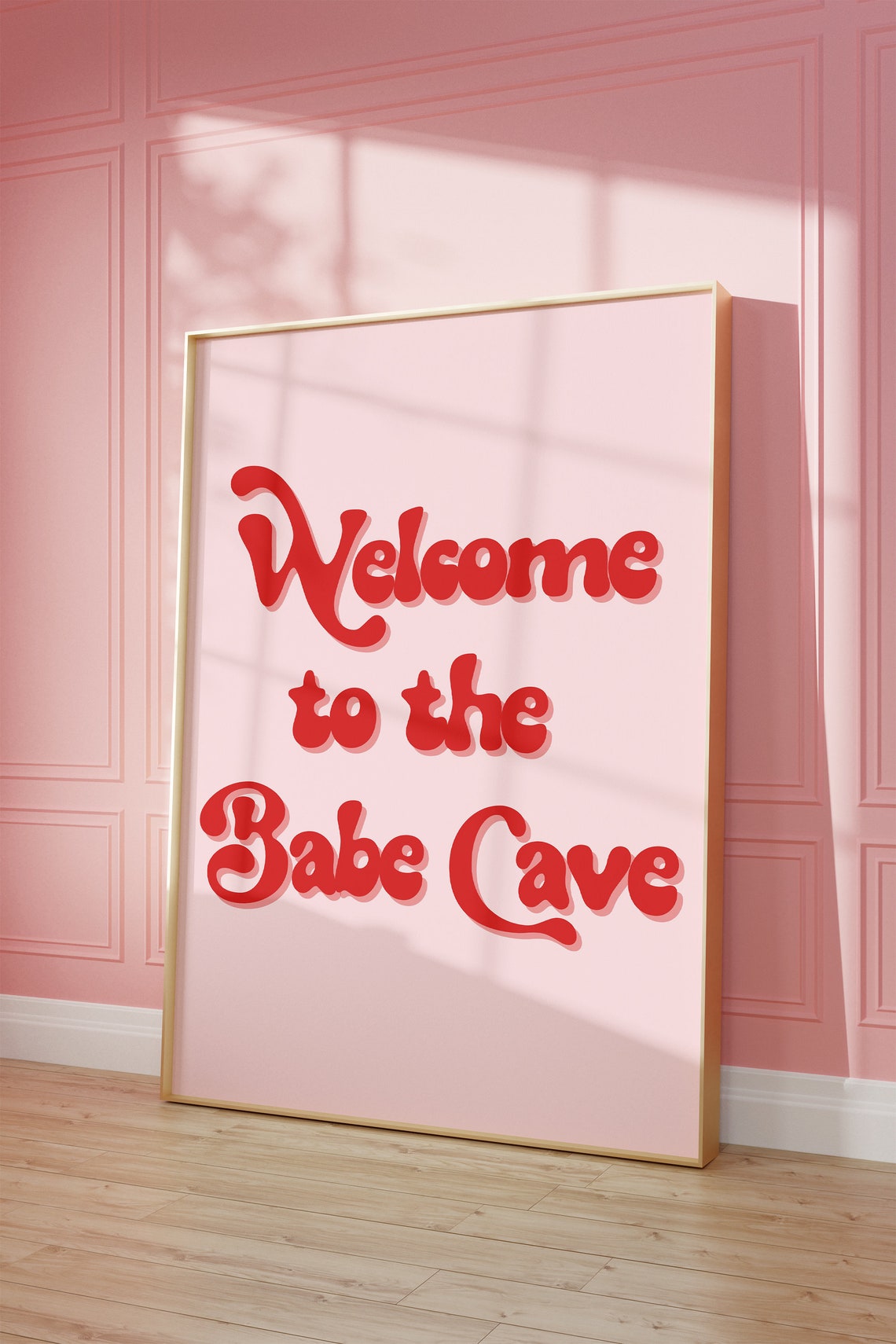 Welcome To The Babe Cave Red Retro Bubble Letter Dorm Wall Poster