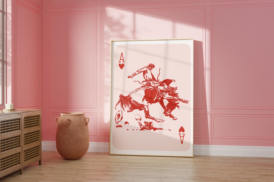 Cowboy Playing Card Vintage Cowboy Rodeo Cowboy Western Print Cowgirl Western Aesthetic Western Decor Preppy Pink Art - Image 2