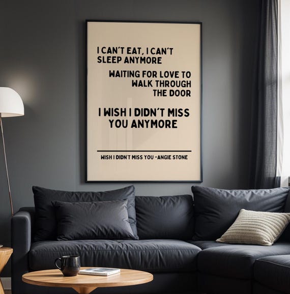 Wish I Didnt Miss You Angie Stone Inspired Print Black And Beige Lyric Ibiza Bold Typographic Colourful House Music Poster Groovy Disco