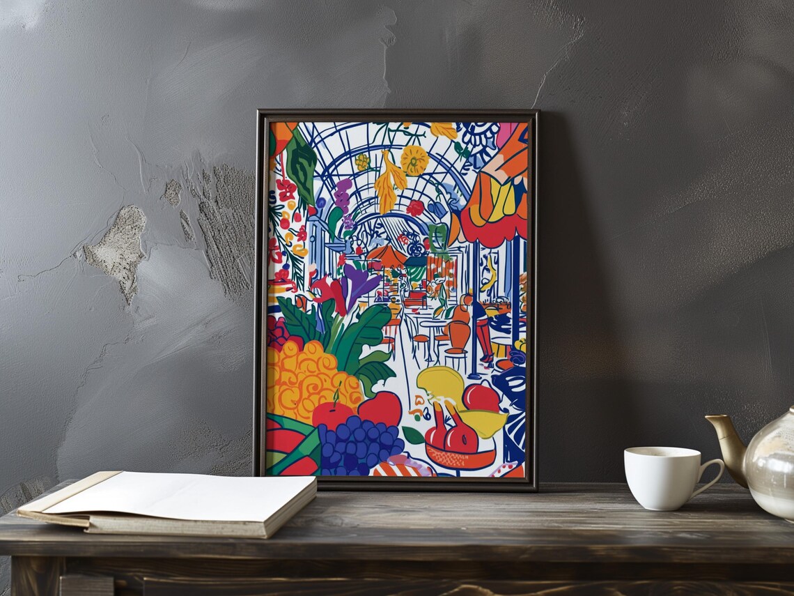 Bold Abstract Still Life of Fruit and Flowers Fauvist Art Poster