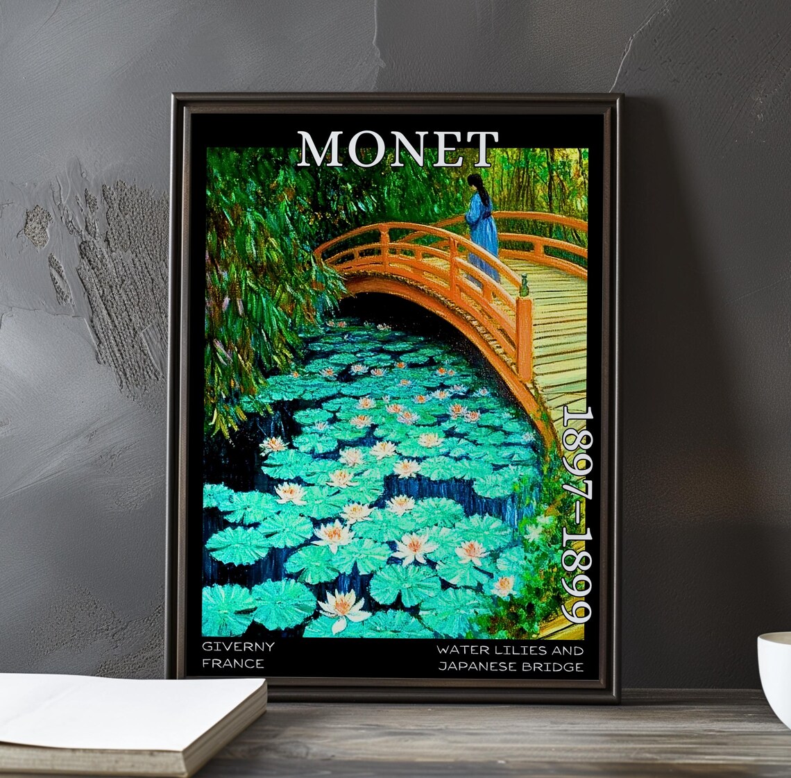 Japanese Bridge Orange Wood Woman Blue Monet 1897-1899 Poster