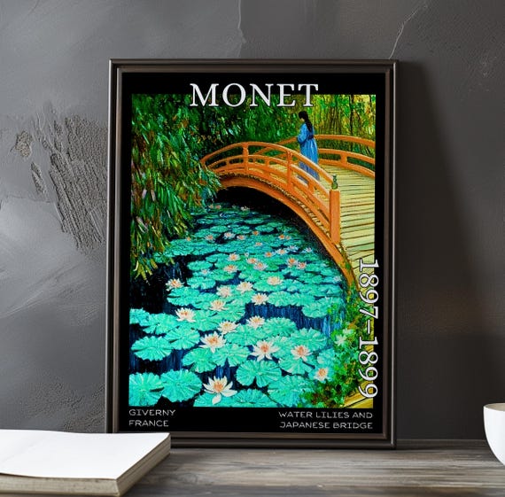 Water Lilies Japanese Bridge 18971899 Claude Monet Print Poster Impressionism Post Impressionist Pond Scene French Floral View Art