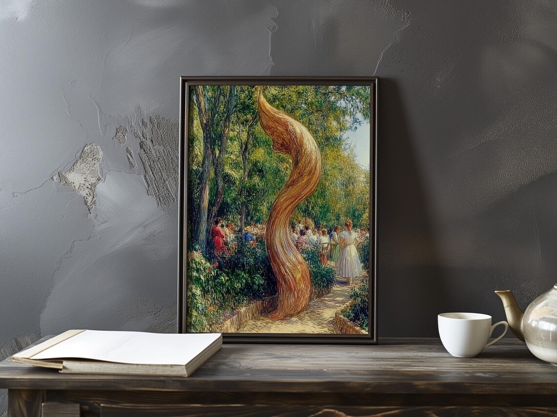 Renoir-Inspired Twisted Wooden Sculpture in a Sunny Park Poster