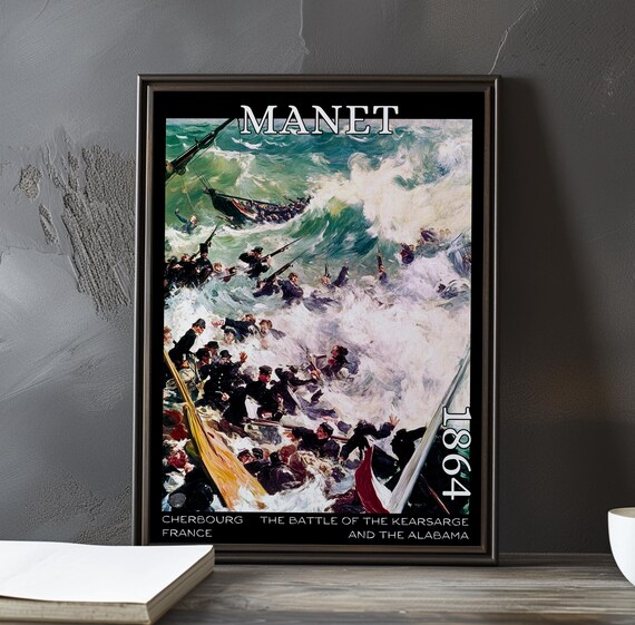 Manet Battle of Kearsarge and Alabama 1864 Surf Capsized Boats Art Poster