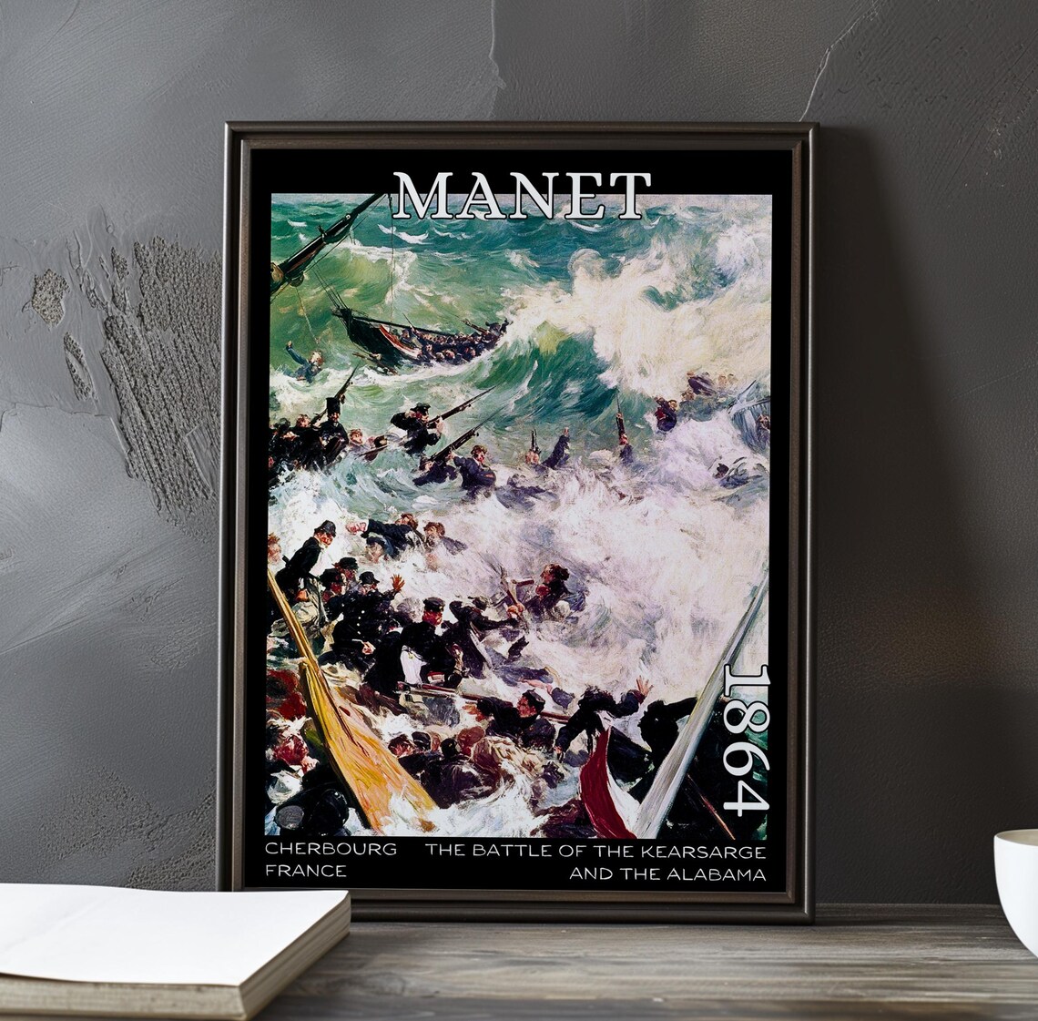 Manet Battle of Kearsarge and Alabama 1864 Surf Capsized Boats Art Poster