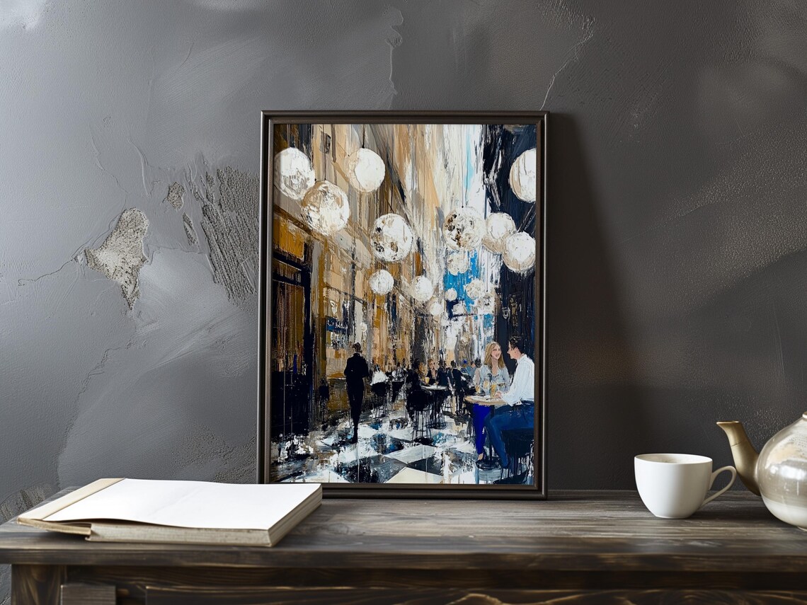 Manet Inspired Parisian Night Street with White Lanterns Poster