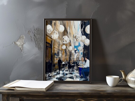 Manet Inspired Parisian Night Street with White Lanterns Poster