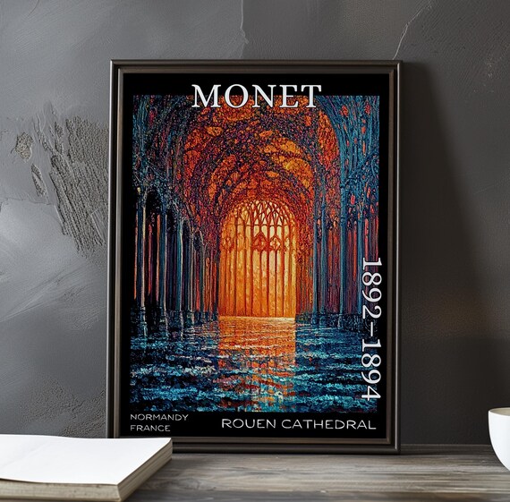 Monet 1892-1894 Rouen Cathedral Glowing Orange Gothic Interior Poster