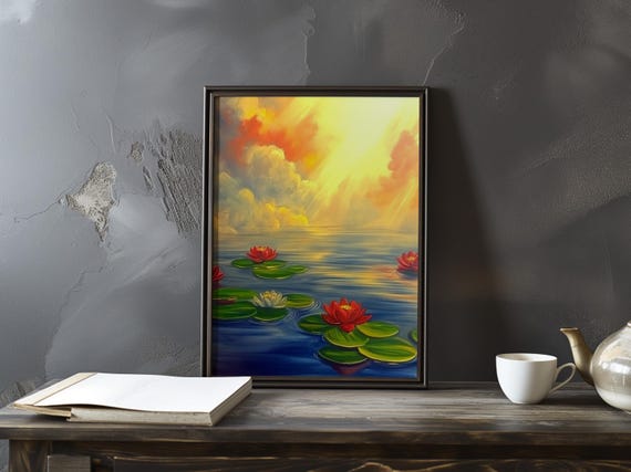 Claude Monet Poster Water Lilies Garden At Giverny Impressionist Gallery Print Colourful Impressionism Art Home Decor