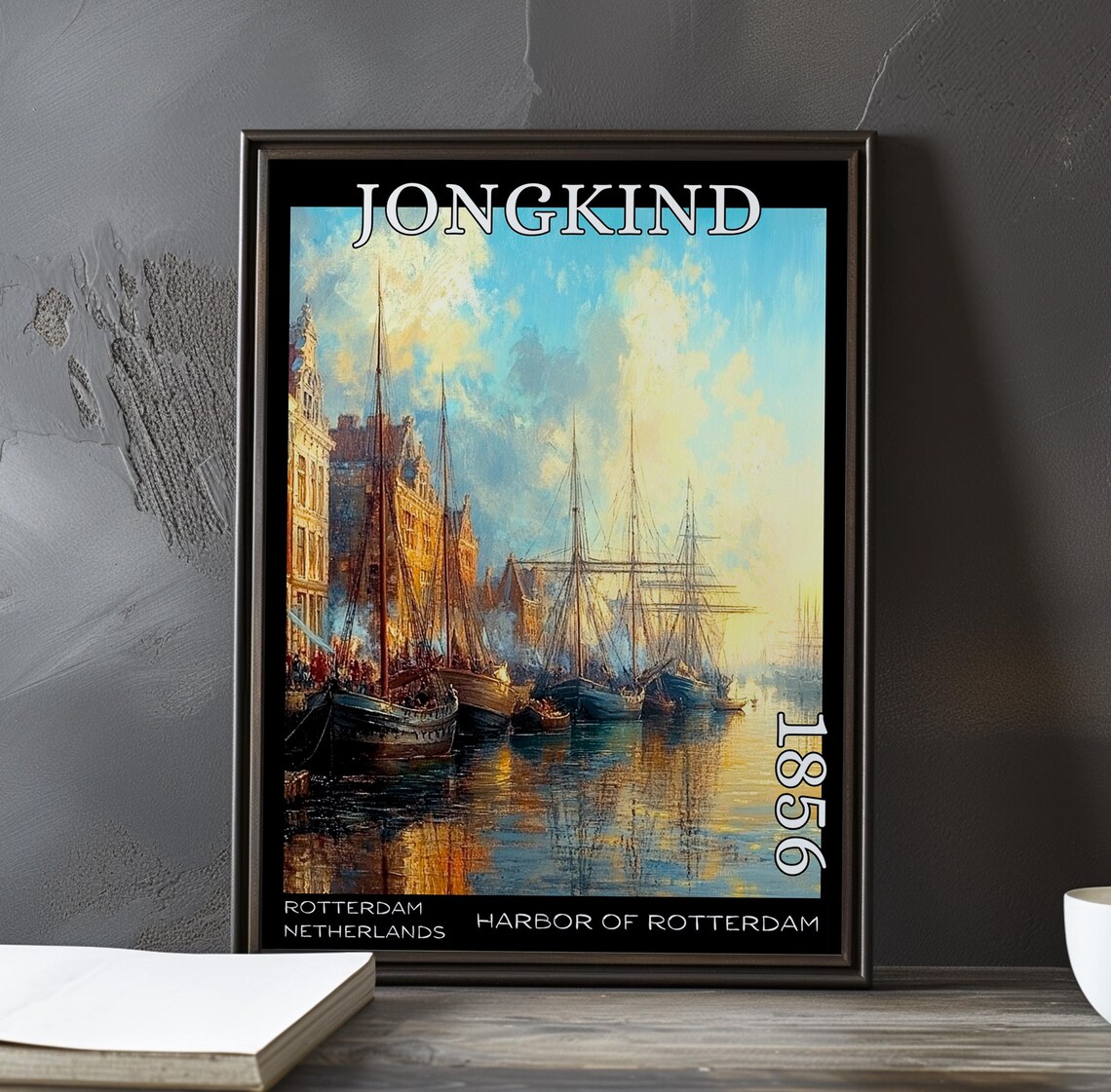 Jongkind Harbor of Rotterdam Tall Ships Under a Blue Sky Poster