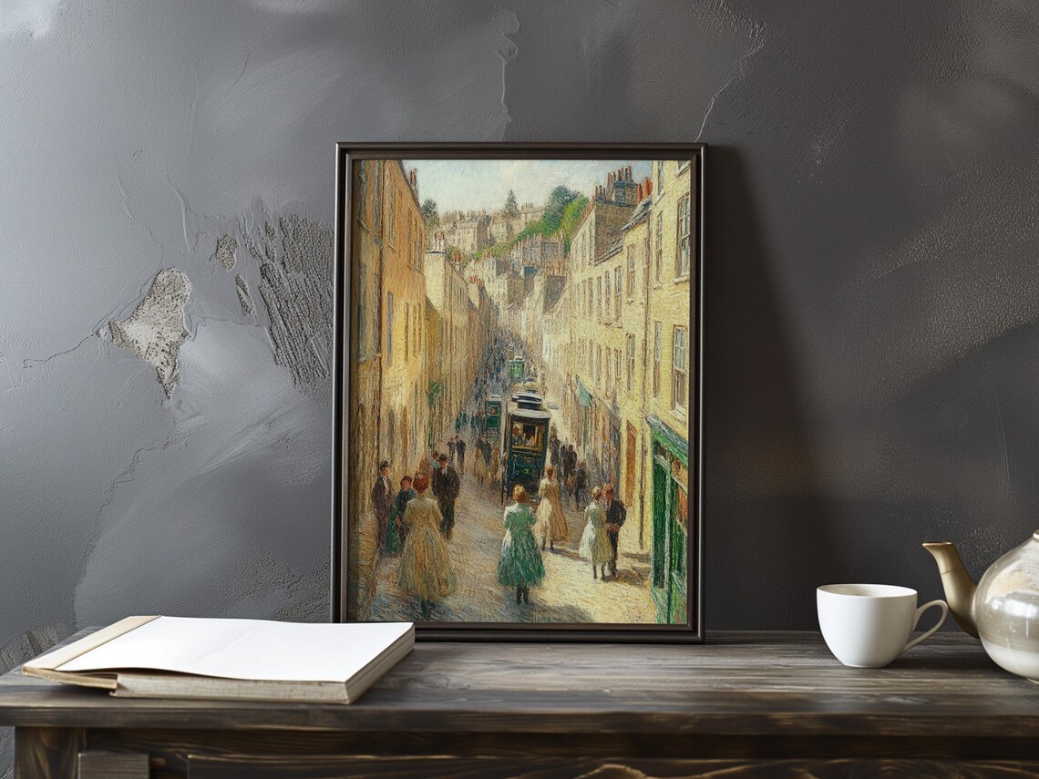 Busy Street With Horse-Drawn Omnibus Impressionist Scene Art Poster