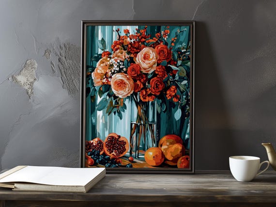 Still Life With Flowers And Fruit Paul Cezanne Inspired Impressionist Art Print French Natural Landscape Poster Impressionism