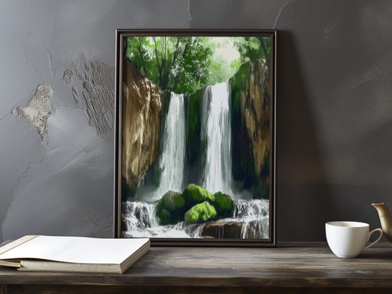 A Waterfall In Forest Setting Gustave Courbet Inspired Impressionist Gallery Print Poster