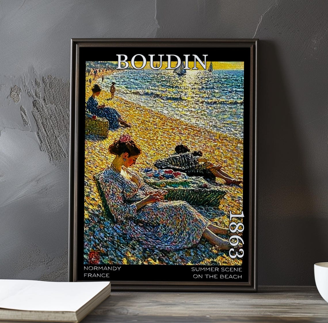 Boudin Summer Scene on the Beach 1863 Woman Reading on Sand Poster