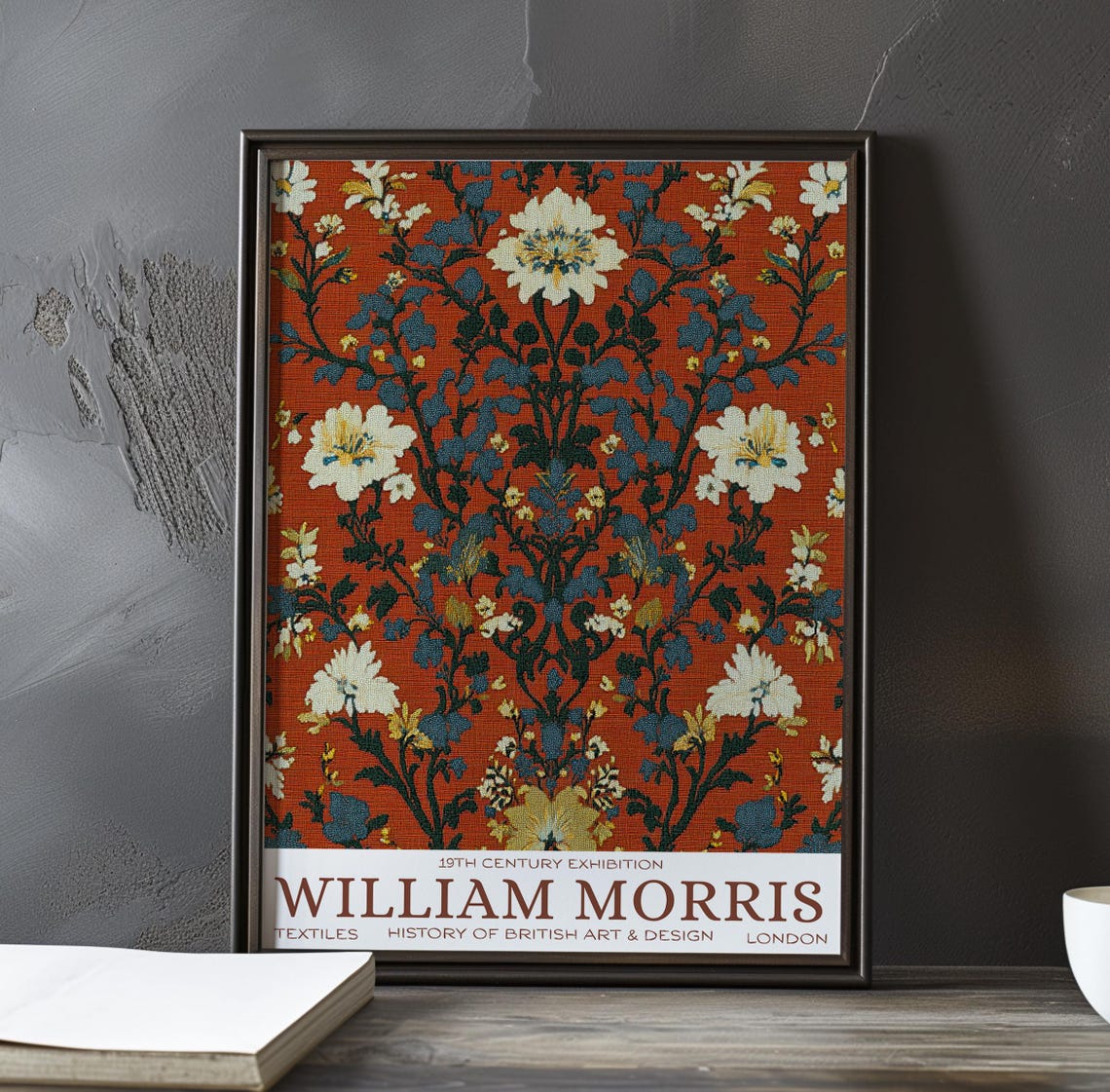 William Morris Large Cream Blossoms on Warm Terracotta Ground Poster