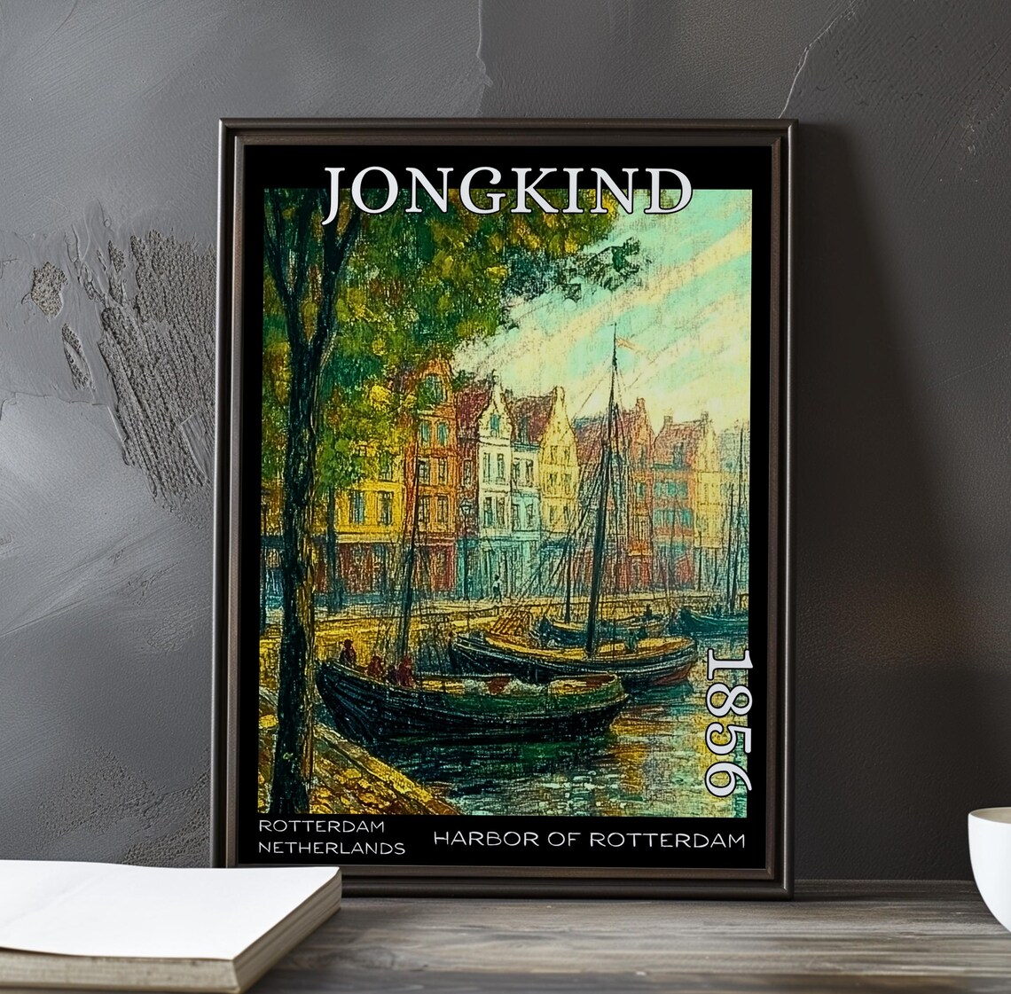 Jongkind Harbor of Rotterdam Dark Tree and Moored Boat Poster
