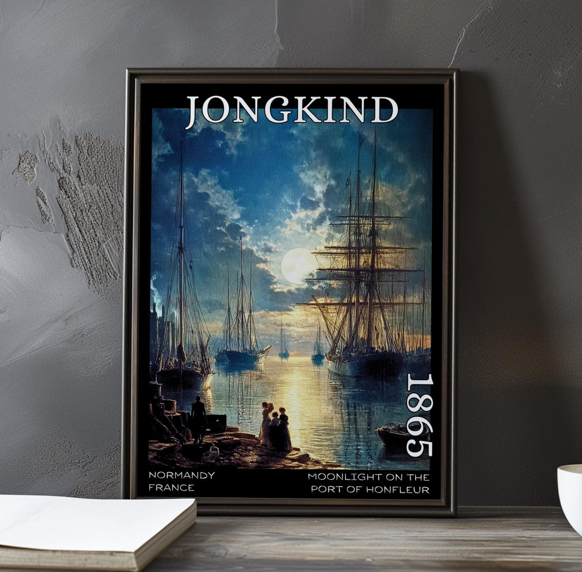 Johan Jongkind Moonrise Over Honfleur Harbor With Ships 1865 Poster