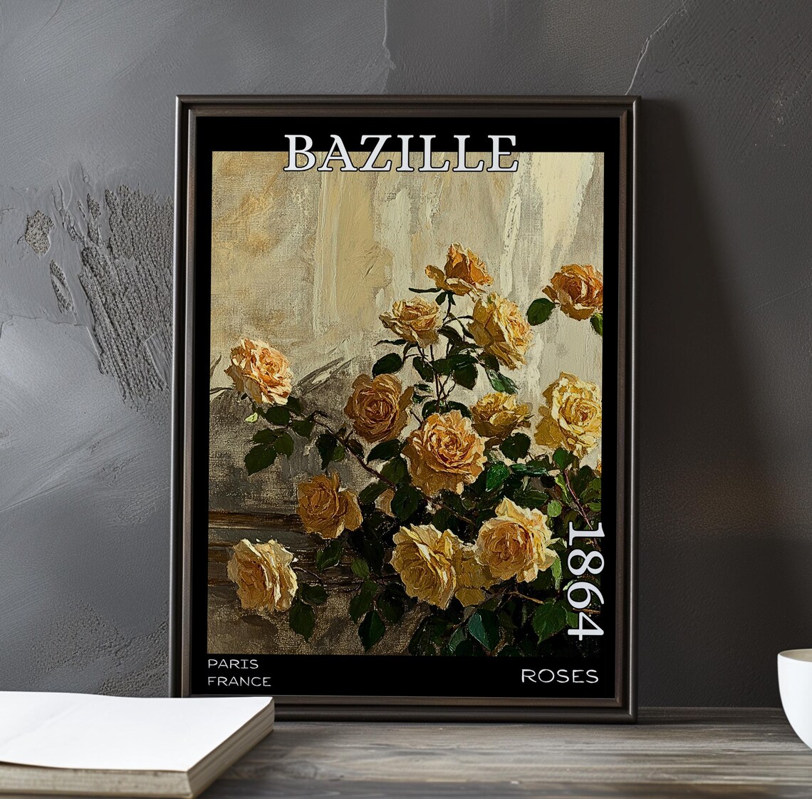 Bazille Roses 1864 Golden Yellow Rose Bouquet on Pale Ground Poster