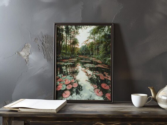 Claude Monet Water Lilies Mirror Pond Tree Reflection Poster