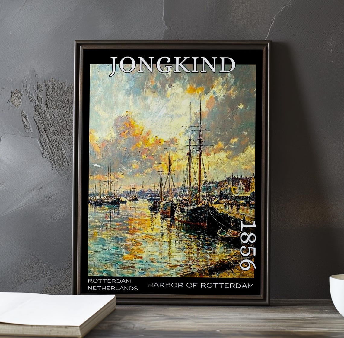 Jongkind Harbor of Rotterdam Tall Ships at a Dramatic Sunset Poster