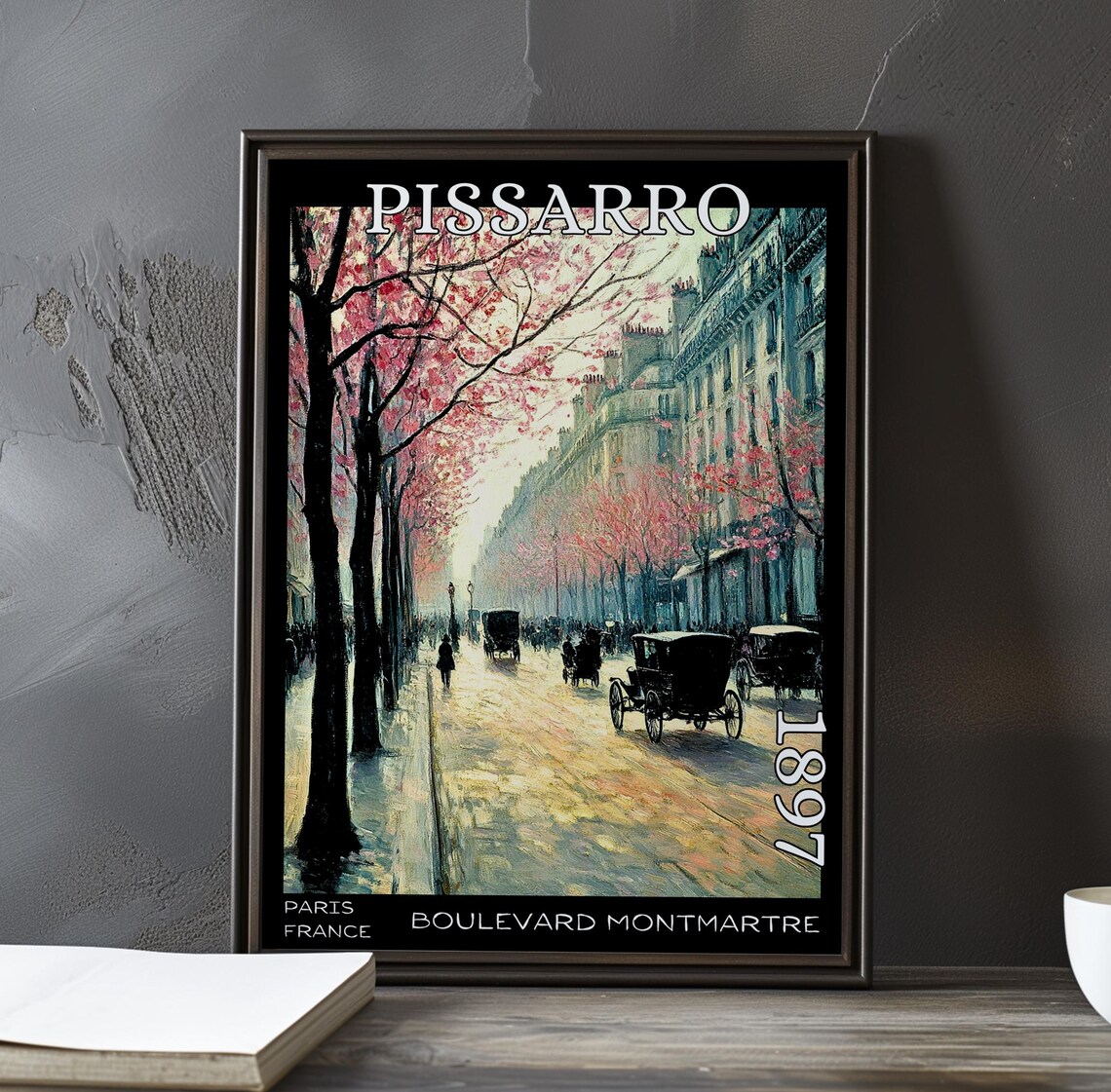 Pissarro Boulevard Montmartre 1897 Horse Carriages Tree Avenue Poster