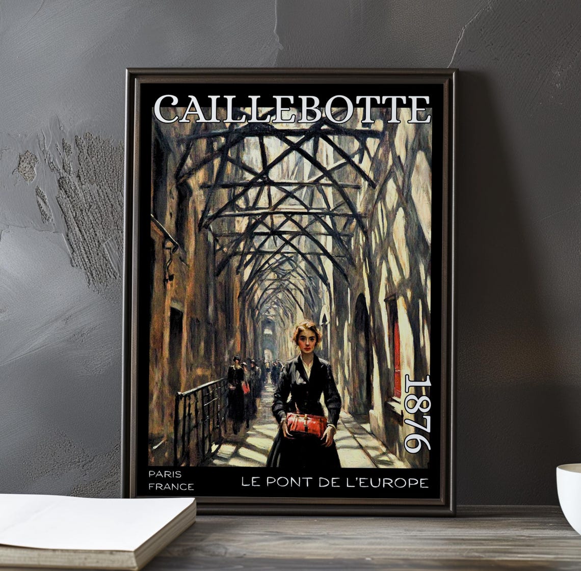 Caillebotte Le Pont de l'Europe Woman with Red Handbag Poster