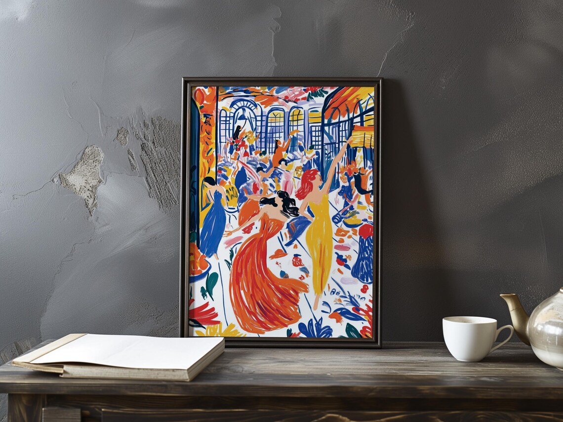 Colorful Dancers at a Lively Ballroom Dance Fauvist Art Poster