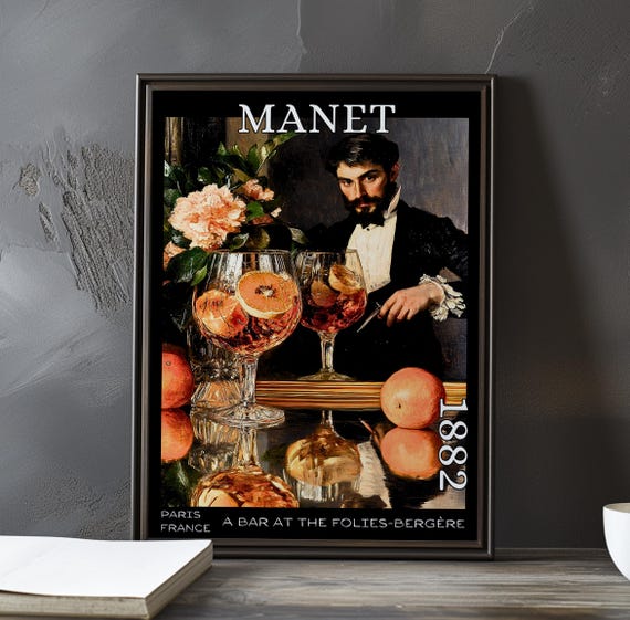 A Bar At The Foliesbergre 1882 Douard Manet Print Poster French Impressionism Mirror Reflection Art Parisian Nightlife Decor