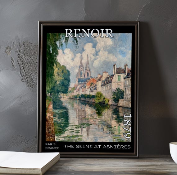 The Seine At Asnires 1879 Pierreauguste Renoir Print Poster Riverside Landscape Painting French Impressionist Boating Wall Art Decor
