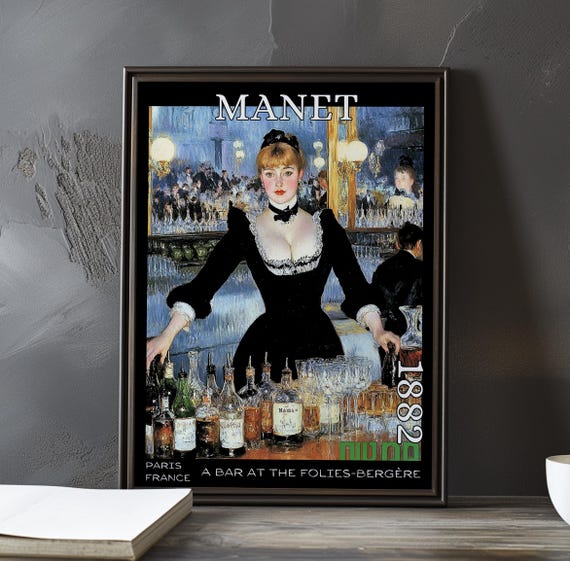 A Bar At The Foliesbergre 1882 Douard Manet Print Poster French Impressionism Mirror Reflection Art Parisian Nightlife Decor