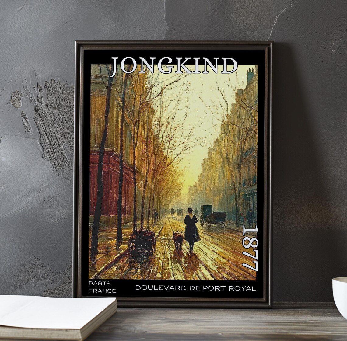 Jongkind 1877 Woman Walking Her Dog on a Golden Boulevard Poster