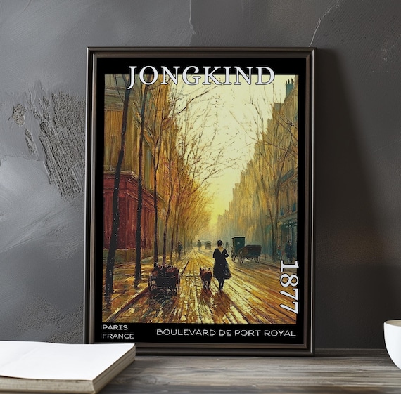 Jongkind 1877 Woman Walking Her Dog on a Golden Boulevard Poster