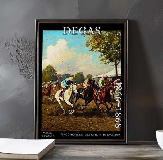 Racehorses Before The Stands 18661868 Edgar Degas Print Poster Equestrian Artwork French Impressionism Jockeys At Track Art Decor