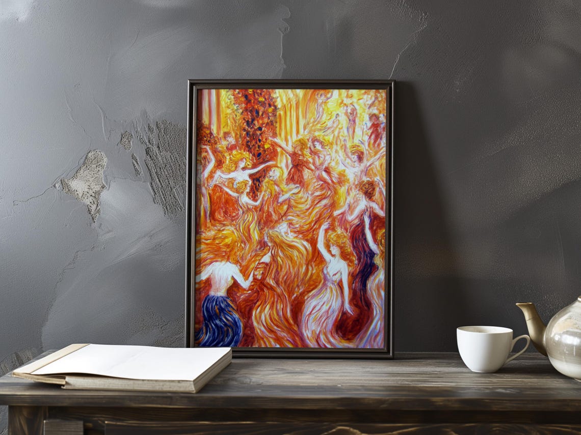 Dancers In Flowing Orange Gowns Fiery Whirling Dance Wall Art