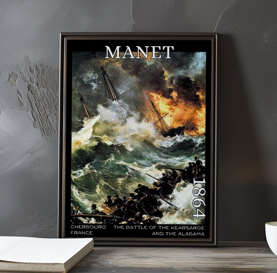 Manet Battle of Kearsarge and Alabama 1864 Shore Soldiers Fire Art Poster