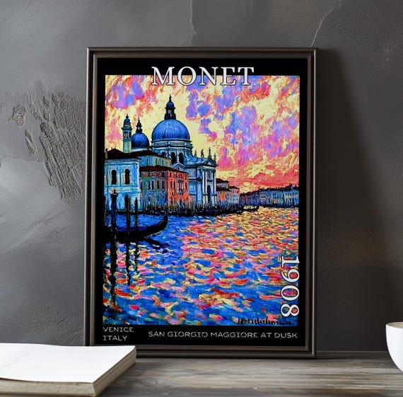 San Giorgio Maggiore At Dusk 1908 Claude Monet Print Poster Impressionism Post Impressionist Venice Sunset Island View Art Decor
