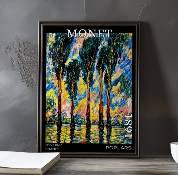 Poplars 1891 Claude Monet Print Poster Impressionism Post Impressionist Trees French River Landscape Seasonal Color Study Art Decor
